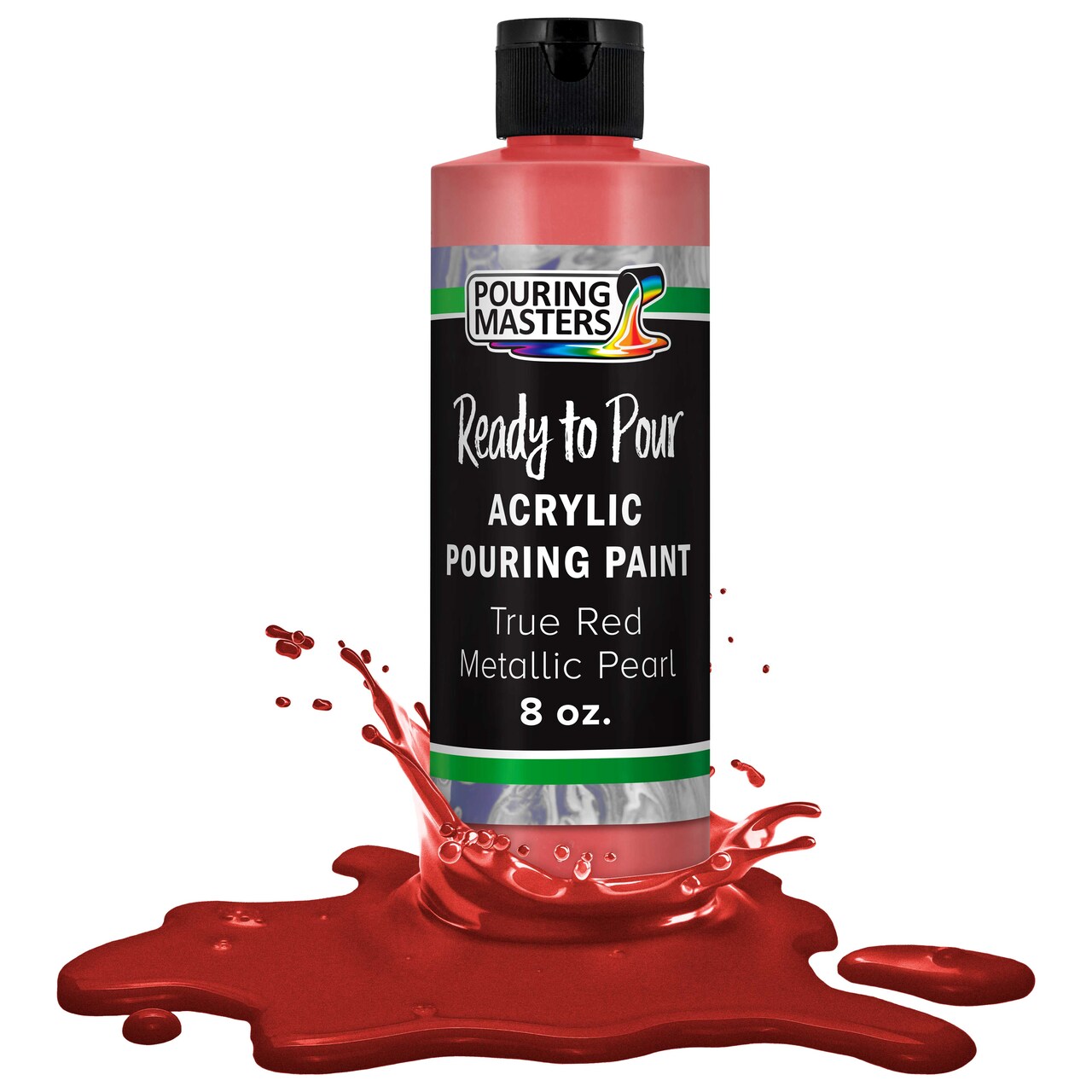 Pouring Masters True Red Metallic Pearl Ready to Pour Acrylic Pouring Paint - Premium 8-Ounce Pre-Mixed Fluid Acrylic Paint - Fluid Art Supplies for Canvas, Wood, Paper, Tile & Rocks
